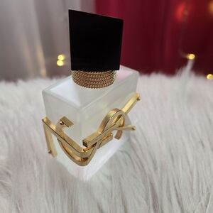 Yves Saint Laurent White Frosted Glass & Gold Logo Perfume Bottle